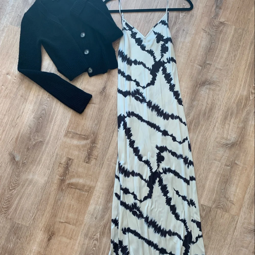 AllSaints Cream and Black Maxi Dress with Abstract Print and Cardigan - Picture 2 of 6
